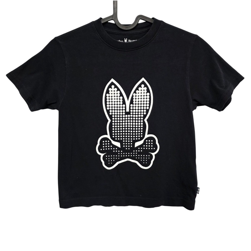 Psycho Bunny T-Shirt Kids 7-8/S Black Graphic Logo Pima Cotton Short Sleeve Tee